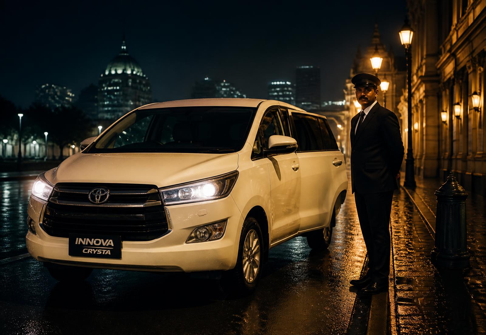 Rajkaran Travels chauffeur with an Innova Crysta